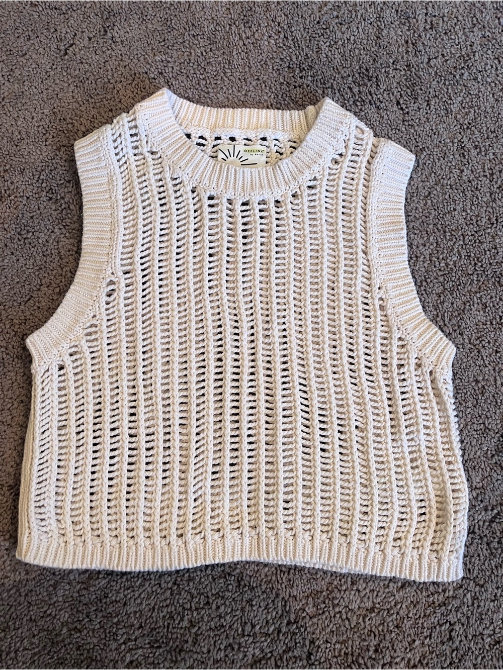 aerie Open-Knit Cream Sleeveless Sweater Vest - Extra Small